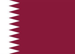 [ai] The flag of Qatar features a maroon field with a vertical white serrated band on the left side, consisting of nine white serrated sections.